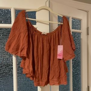 Red Dress Boutique Burnt Orange Crop OTS Top